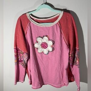 Boho hippie Pink Floral Long Sleeve Top SHEIN 1x NWOT
